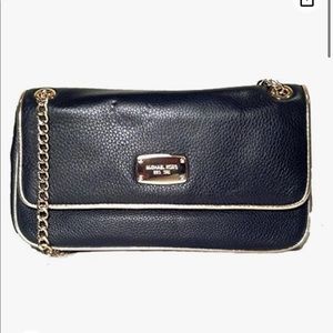 Michael Kors Jet Set Chain Leather Shoulder Flap Bag, Black /Gold
